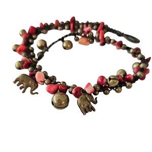 Brass Bells Elephant Charm, Coral Beads Foot Chain Anklet Bracelet